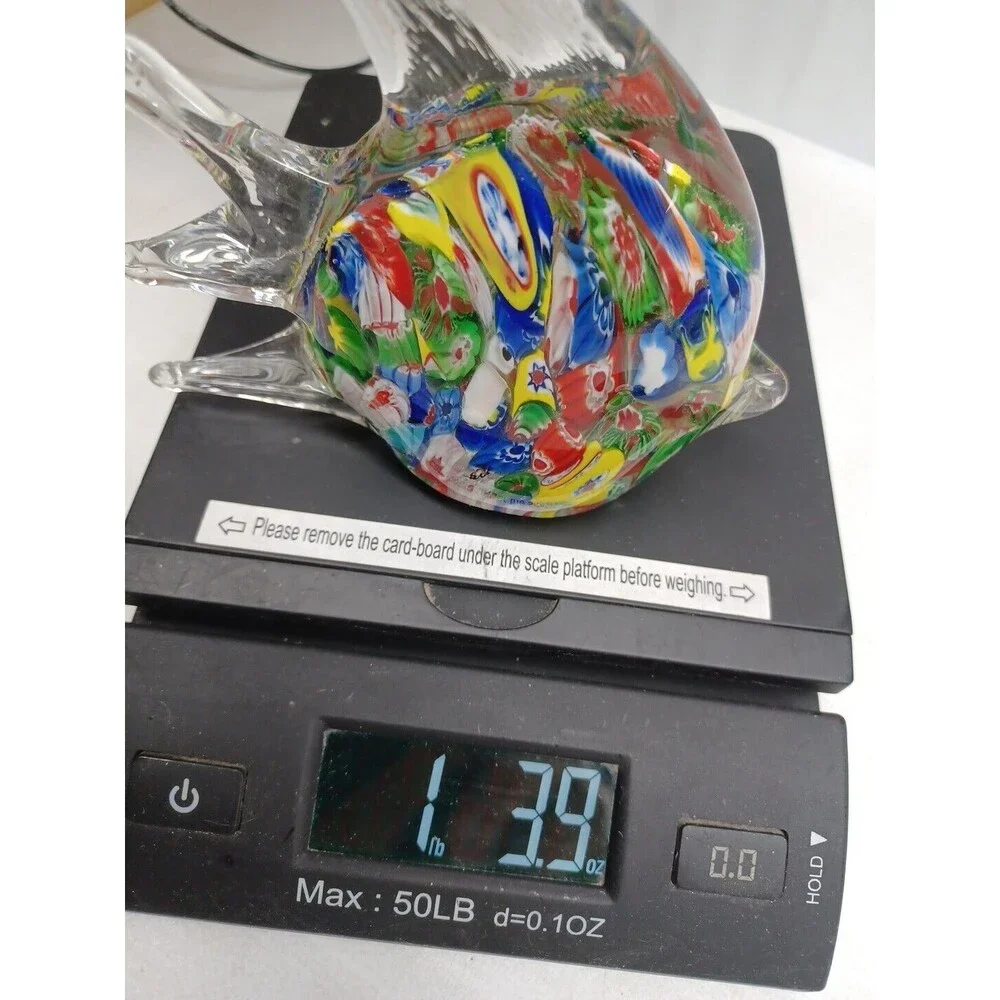 Murano Millefiori Style Art Glass Angel Fish Paperweight MultiColor Hand Crafted